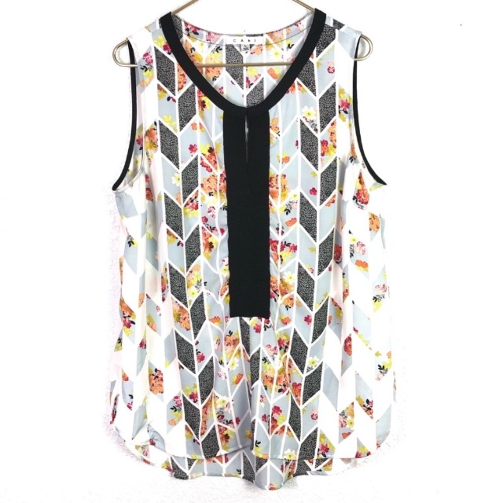 CAbi Sleeveless Geometric Floral Top